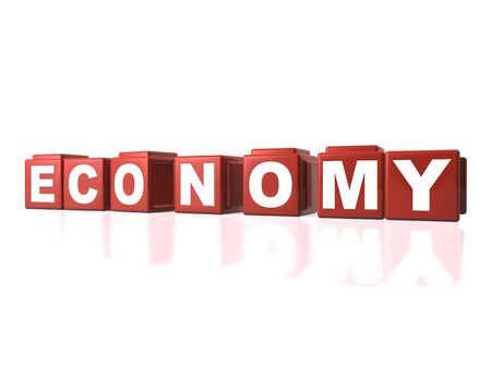 Red building blocks spelling out ECONOMYの写真素材