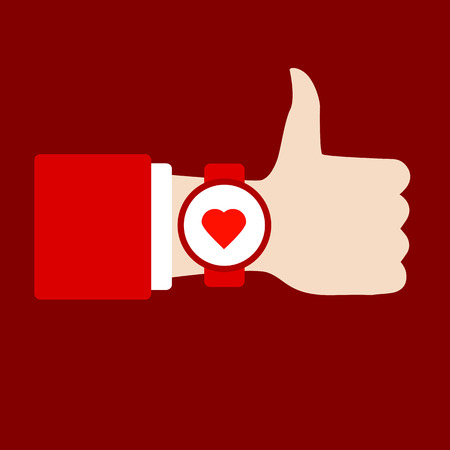 Time to love sing. Thumb Up. Hand with clock. Flat vector icon.のイラスト素材