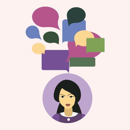 Chinese beautiful nice women with chat message. Business support.のイラスト素材