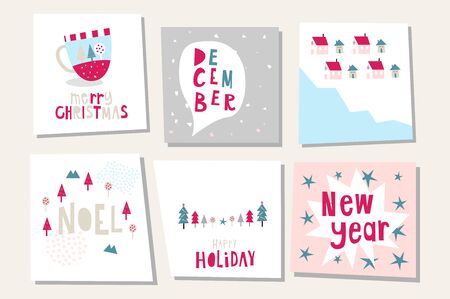 Vector Flat Holiday Illustration, Pastel Christmas Poster, Holiday Celebration Background, Greeting Card, Vector illustration, Minimal Flat Design Backgroundのイラスト素材