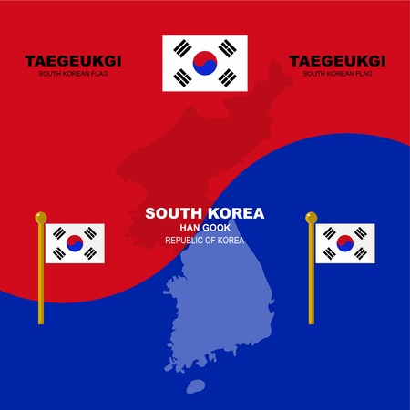 Vector South Korea Map, Korean Flag, Taegeukgi, Graphic Poster, Traditional Background, Asian Culture Elementsのイラスト素材