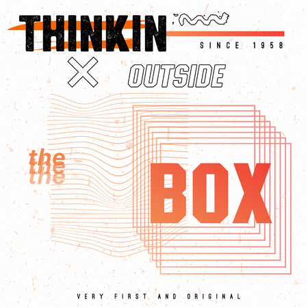 Vector Tshirt Design with Slogan Typography, Think Outside the Box, Album Covers Collection, T Shirt Graphic Design, Vector Illustration, Artistic Concept, Young Trendy Fashion Styleのイラスト素材
