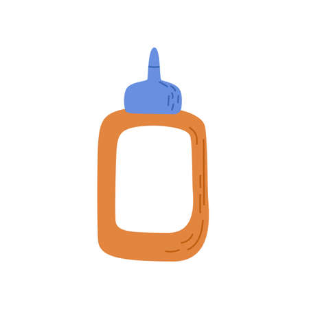 PVA glue in closed plastic bottle with cap and dispenser stick. School and office adhesive liquid for paper and wood. Flat vector illustration isolated on white backgroundのイラスト素材