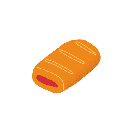 Puff pastry with jam filling. Sweet dough roll. Baked bun for dessert. Yummy bakery. Homemade food. Colored flat graphic vector illustration isolated on white backgroundのイラスト素材