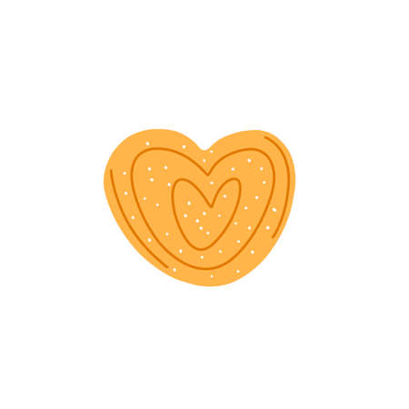 Puff pastry. Sweet heart-shaped dough roll. Baked bun dessert. Yummy bakery with sesame seeds and sugar sprinkles. Homemade food. Colored flat graphic vector illustration isolated on white backgroundのイラスト素材