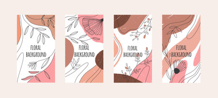 Modern design of abstract backgrounds for social media stories. Trendy minimal card templates with...