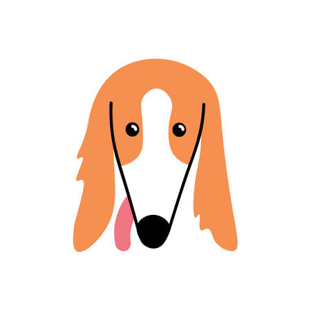 Cute dogs face avatar. Doggy head portrait. Borzoi puppy snout. Adorable pups muzzle with tongue out. Russian wolfhound. Flat vector illustration of lovely pet isolated on white backgroundのイラスト素材