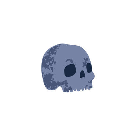 Skull in doodle style. Scary head skeleton. Face bone for spooky Halloween holiday decoration. Creepy Haloween decor. Flat vector illustration isolated on white backgroundのイラスト素材