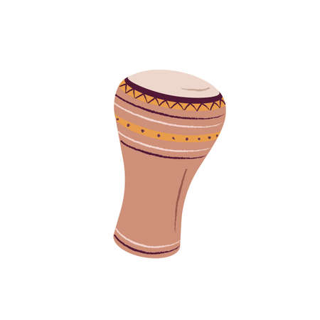 Darbuka, goblet drum of Egypt. Music percussion instrument of ethnic African folk. Traditional rhythm tarabuka. Wood tumbak. Flat vector illustration isolated on white backgroundのイラスト素材