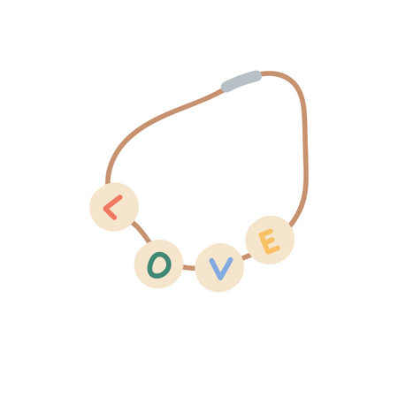 Handmade bracelet on string with Love text on beach stones. Kids DIY jewelry bangle. Craft hand made...