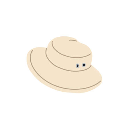 Summer panama hat with brims. Unisex head wear. Casual trendy headwear, garment for sun protection. Fashion headdress, clothes. Flat vector illustration isolated on white backgroundのイラスト素材