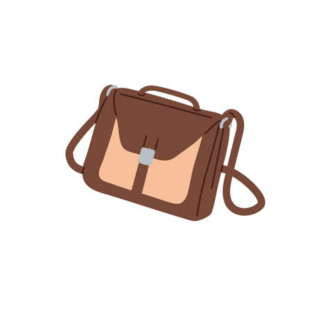 Office briefcase for business documents. Businessmans brief case locked with buckle. Diplomat suitcase, leather bag with shoulder strap. Flat vector illustration isolated on white backgroundのイラスト素材