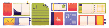 Paper notebooks, notepads set. Open diaries, personal planners, empty organizers, modern journals,...