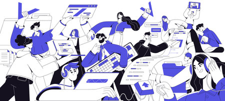 Information technologies concept. Work of software engineers, programmers, coders with program...