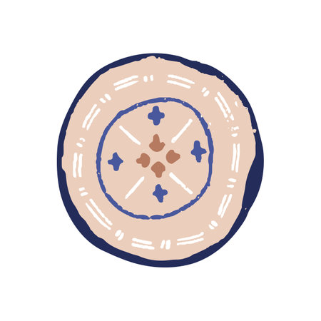 Ceramic plate, hand-made dish with enamel. Handmade pottery, ceramics art. Round painted tray with ornaments. Trendy tableware, stoneware. Flat vector illustration isolated on white backgroundのイラスト素材