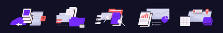 Data transfer concept set. Information storage in web files, folders. Electronic business documents...