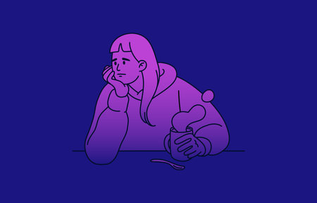 Sad unhappy bored person. Anguish depressed woman in despair feeling sadness, boredom, indifferent to life. Unmotivated girl in depression. Psychology problem concept. Flat vector illustrationのイラスト素材