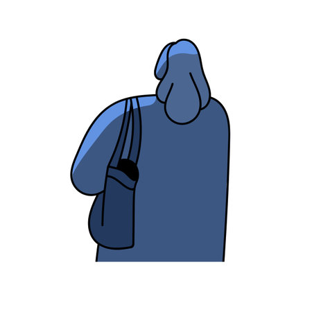 Sad woman back rear view. Unhappy depressed pensive female character at night, backside. Person in crisis, problem, difficulty, sadness. Flat vector illustration isolated on white backgroundのイラスト素材
