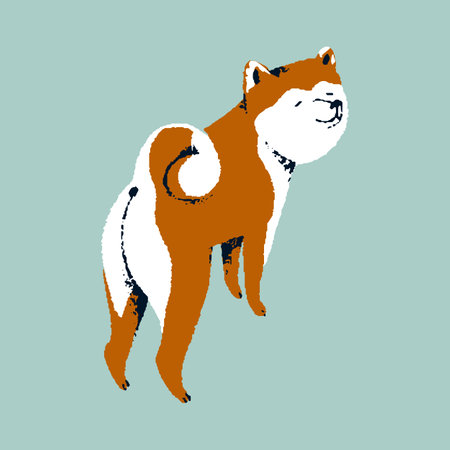 Cute dog of Akita Inu breed. Funny adorable canine animal, back view. Amusing bicolor doggy. Friendly charming purebred puppy, buttocks and tail. Isolated flat vector illustrationのイラスト素材