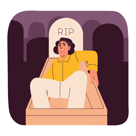 Thanatophobia, phobia of death concept. Person fell into grave, man afraid dying, be buried alive, scare about end. Psychology of fear, mental disorder, psychological problem. Flat vector illustrationのイラスト素材