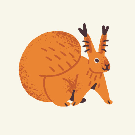 Cute woodland animal, squirrel. Fluffy little rodent with furry red tail, funny paws. Forest beast with big tassels on ear, kid, childish style. Flat isolated vector illustration on white backgroundのイラスト素材