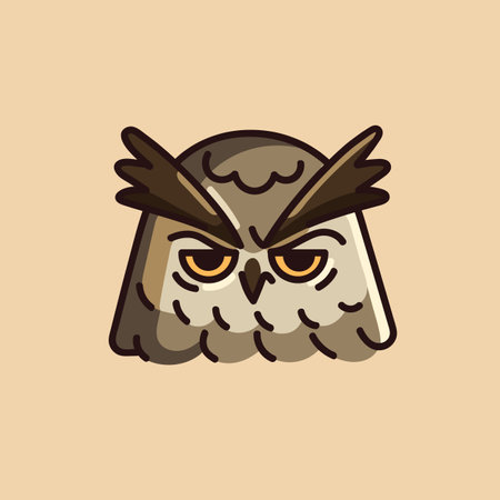 Angry animal face. Displeased eagle owl muzzle, unhappy forest bird, irritated wild character. Cute sticker with negative emotion and expression. Flat isolated vector illustrationのイラスト素材
