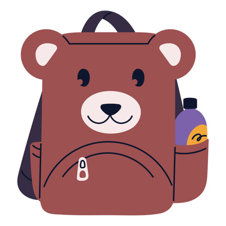 Kids backpack in teddy bear muzzle shape. Childish school bag, cute schoolbag on zipper. Children...