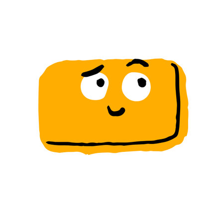 Funny geometry character. Geometric face, emoji with rectangle, square shape. Embarrassed, confused smile. Emotions, facial expressions doodle sticker. Flat isolated vector illustration on whiteのイラスト素材