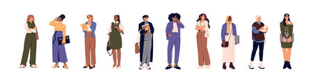 Modern businesswomen set. Females in office costume standing. Workers, employees multinational group. Diverse women, girls businessmen work. Business people flat isolated vector illustration on whiteのイラスト素材