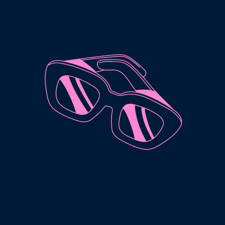 Fashionable sunglasses, plastic glasses with glare. Old sun spectacles, vintage summer accessory, eyeglasses in retro style, hipster eyewear. 80s fashion. Monochrome flat isolated vector illustrationのイラスト素材