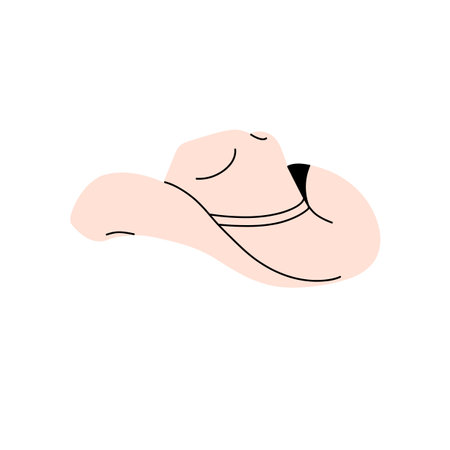 Cowboy cap. Stetson hat. Traditional American head accessory in retro style. Vintage western headgear, Texas headwear. Wild west rural fashion. Flat isolated vector illustration on white backgroundのイラスト素材