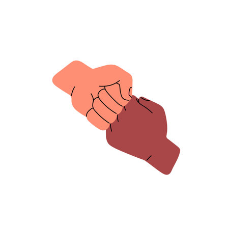 Bros touch by fists. Two friends bump by closed hands. Greeting, hello gesture in brotherhood, friendship. Respect symbol, trust, support icon. Flat isolated vector illustration on white backgroundのイラスト素材