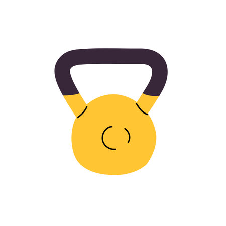 Kettle bell for strength training in gym. Kettlebell for weightlifting practices. Dumbbell, barbell, weight for powerlifting exercises. Sports equipment. Flat isolated vector illustration on whiteのイラスト素材