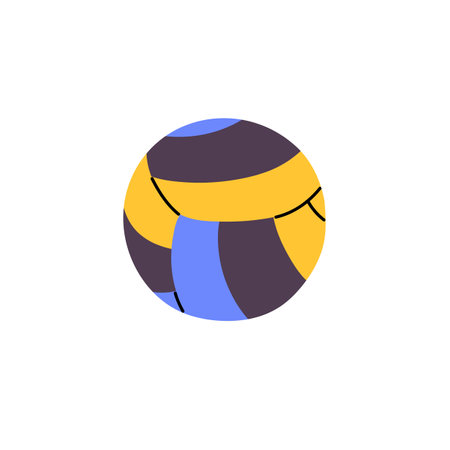 Volleyball symbol. Professional patterned ball for beach activity. Sphere shape inventory for playing court game. Sports equipment for fun, active leisure. Flat isolated vector illustration on whiteのイラスト素材
