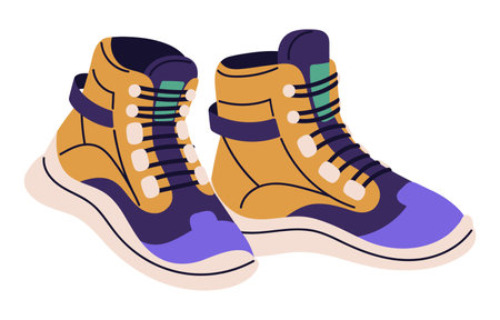 Multicolor high top sneakers. Basketball boots. Trainers for running, walking. Sport footwear in casual style. Fashion unisex shoes for training. Flat isolated vector illustration on white backgroundのイラスト素材
