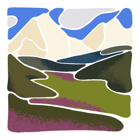 Abstract landscape in minimal style. Stylish countryside view in sunlight. Green meadow and...