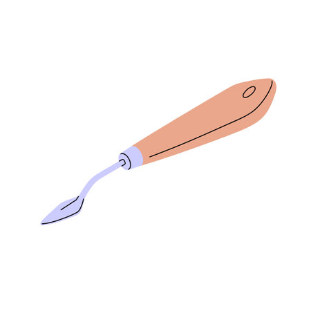 Painting or palette knife. Art tool using to apply, mixing acrylic or oil paints. Drawing stationery with steel blade and wooden handle. Flat isolated vector illustration on white backgroundのイラスト素材