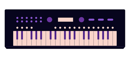 Synthesizer. Modern electric piano. Electronic keyboard to play digital music. Musical instrument, sound equipment of musician. Synthesiser. Flat isolated vector illustration on white backgroundのイラスト素材