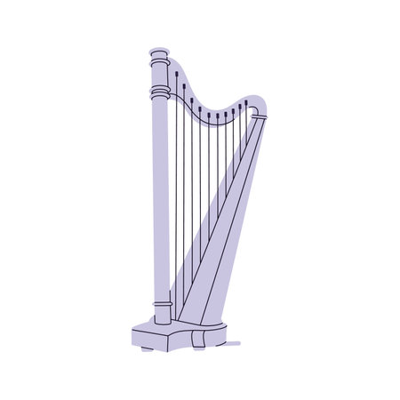 Modern concert harp icon. String music instrument to play classical melodies, symphonies. Orchestra musician tool for philharmonic performance. Flat isolated vector illustration on white backgroundのイラスト素材