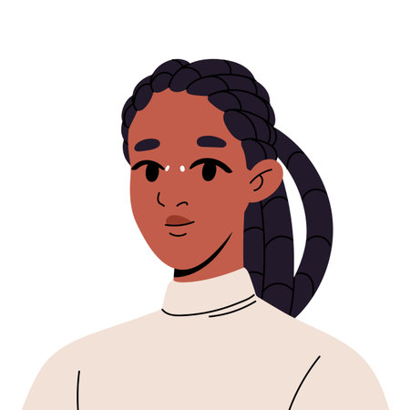 Avatar of cute girl with dreadlocks hair. Portrait of young woman with happy face, piercing....