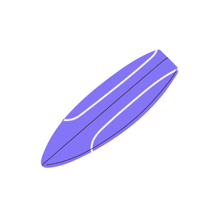 Blue surfboard for catching waves on sea. Wooden board for surfing, extreme summer activity on water. Surfers equipment for riding on ocean. Flat isolated vector illustration on white backgroundのイラスト素材