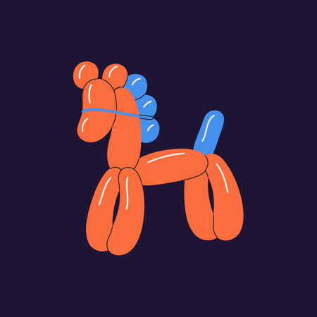 Balloon modelling, twisting for Birthday party decoration. Childish inflatable rubber toy of horse. Children helium figure with animal shape. Kids event decor. Flat isolated vector illustrationのイラスト素材
