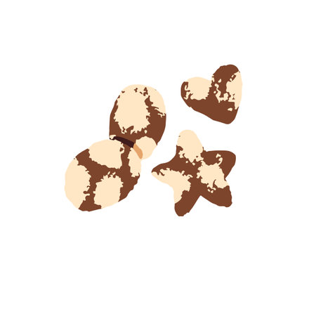 Homemade chocolate shortbreads. Tasty cookies, biscuits with different shapes. Bakery, flour food for breakfast. Delicious snacks, desserts. Flat isolated hand drawn vector illustration on whiteのイラスト素材