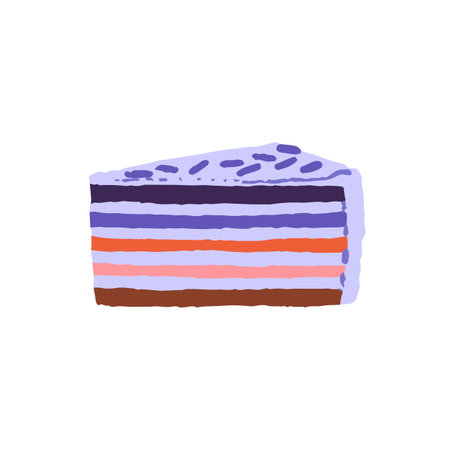 Slice of cream cake with biscuit and fruit filling. Piece of sweet layer pie for Birthday party....