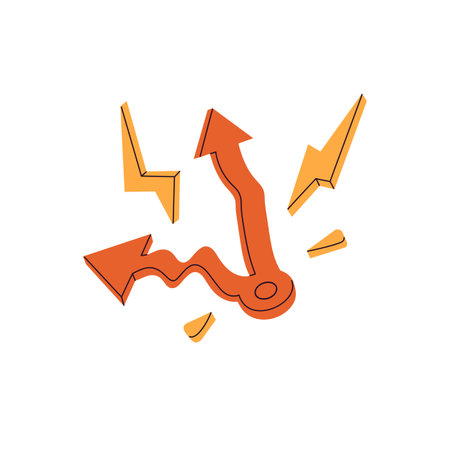 Broken clock hands, abstract clockwises. Hour and minute needles on clockwork. Time pointers, arrows pointing at late. Concept of deadline. Flat isolated vector illustration on white backgroundのイラスト素材