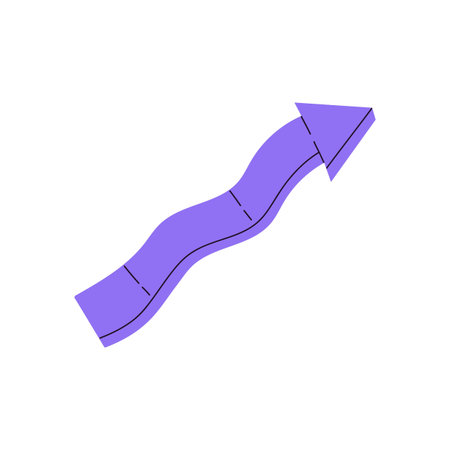 Bending line with cursor showing route. Curve with arrow pointing change of direction. Sign guides path. Curvy geometric shape, way pointer. Flat isolated vector illustration on white backgroundのイラスト素材
