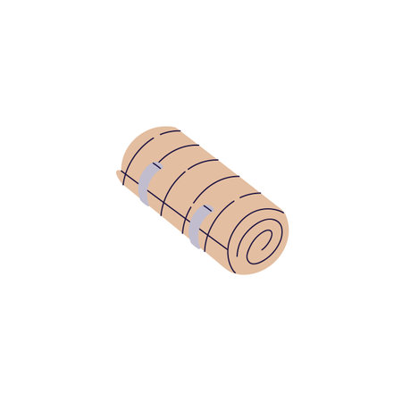 Roll of elastic band icon. Compression bandage, gauze bandaid for first aid. Medical tape, tool to heal wounds, sprains, fractures. Hurts treatment. Flat isolated vector illustration on whiteのイラスト素材