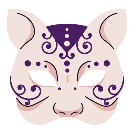 Venetian Gnaga mask for Mardi Gras holiday. Carnival facial disguise accessory for masquerade. Ornamented theater masque of cat for hiding face. Flat isolated vector illustration on white backgroundのイラスト素材