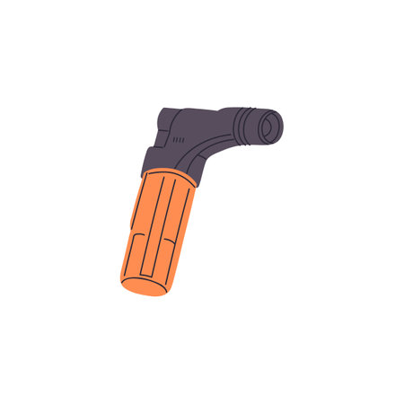 Icon of blowtorch nozzle. Blowlamp for trekking. Gas burner for camping during journey. Hiking equipment to survive. Travel tool, gear, kit. Flat isolated vector illustration on white backgroundのイラスト素材