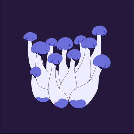False shimeji with violet caps icon. Group of fairy mushrooms, hallucinogenic forest fungus....